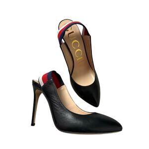 Gucci Sylvie Web & Leather Slingback Pump size 37.5